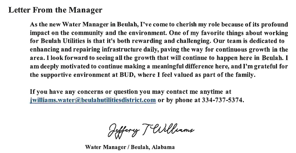 Letter from the Manager